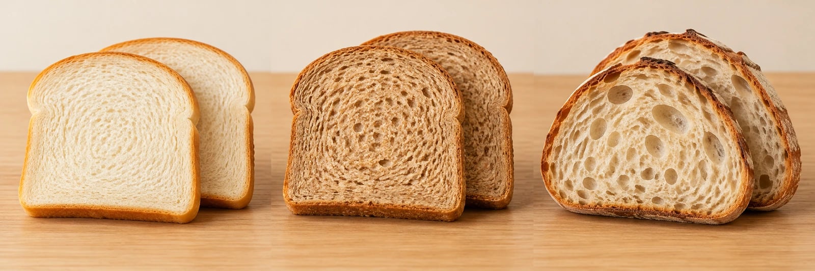 White, wheat, and sourdough bread