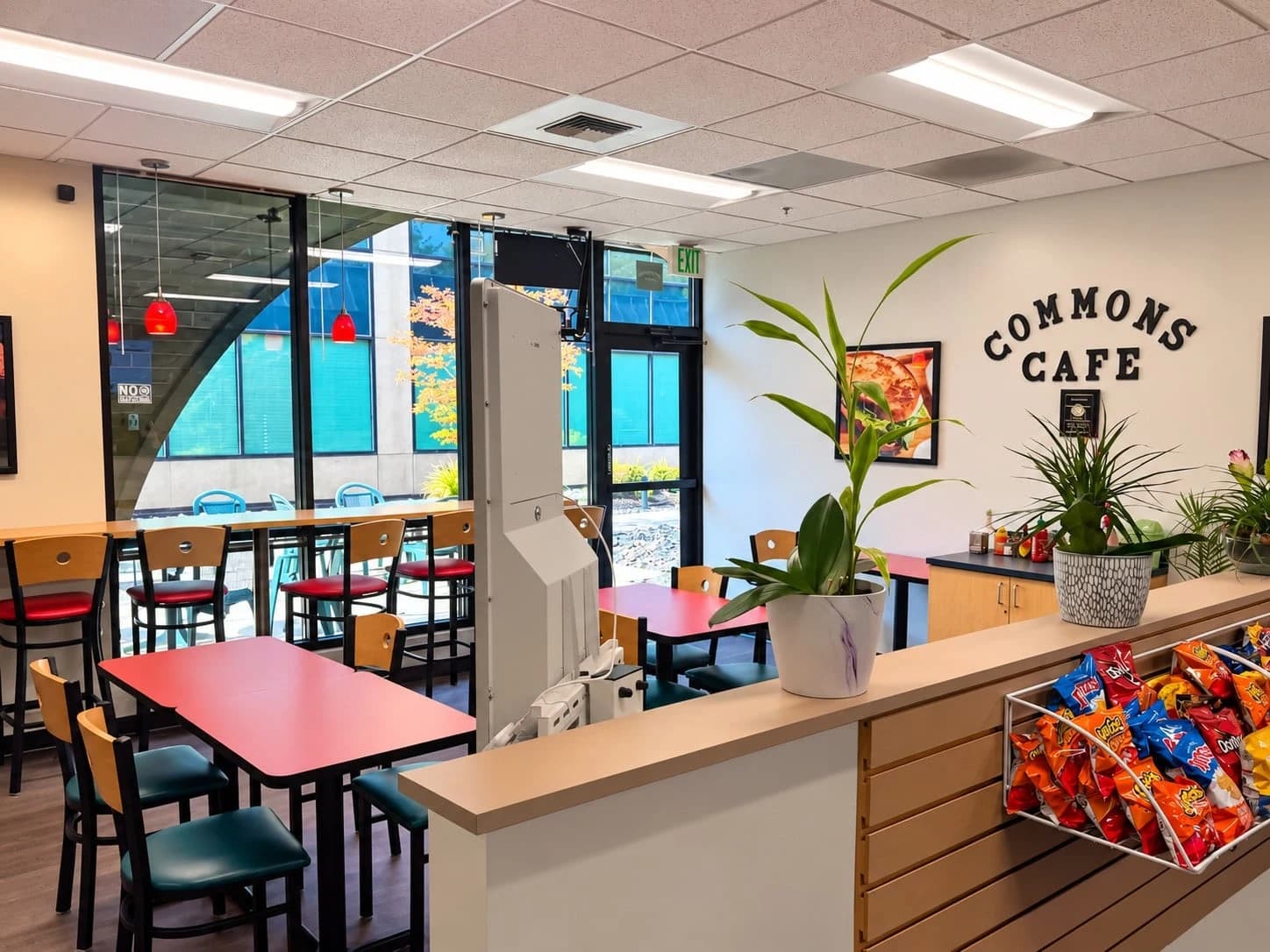 Commons Cafe seating and front windows